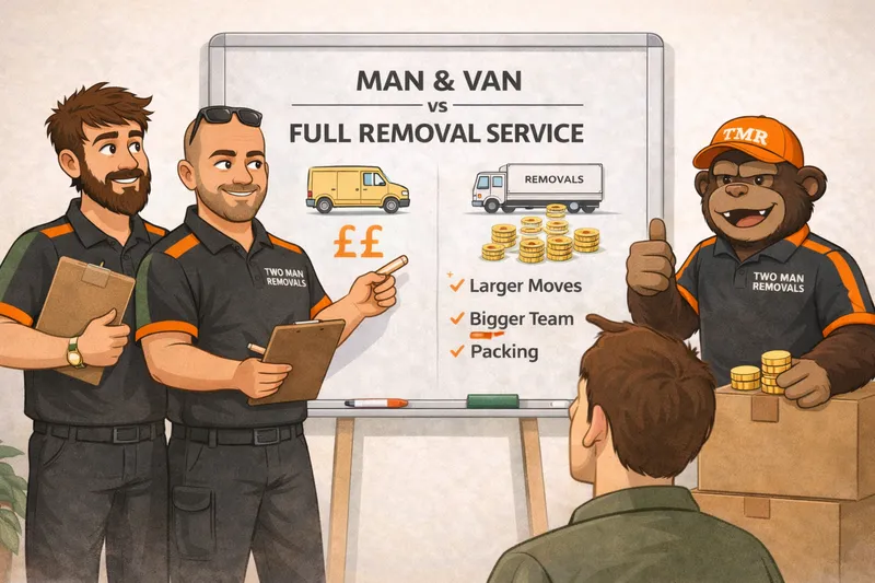 Two Man Removals comparing man and van versus full removal service costs in Plymouth