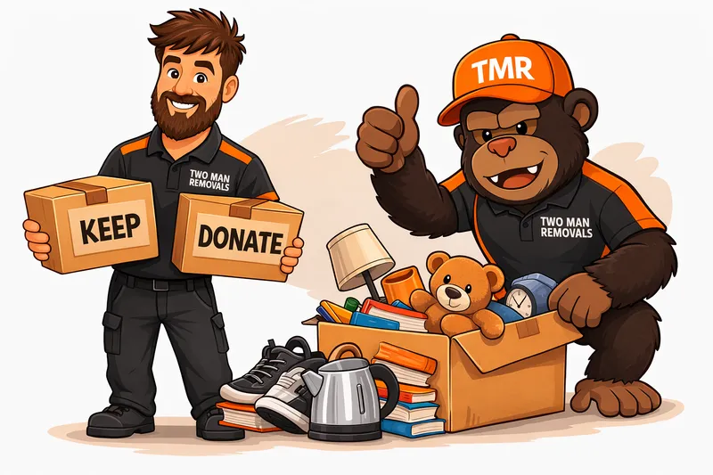Two Man Removals team helping declutter and sort items before a house move in Plymouth